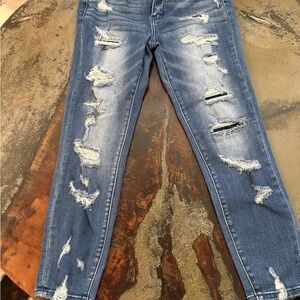 KanCan Blue Skinny Jeans with Distressed Detailing